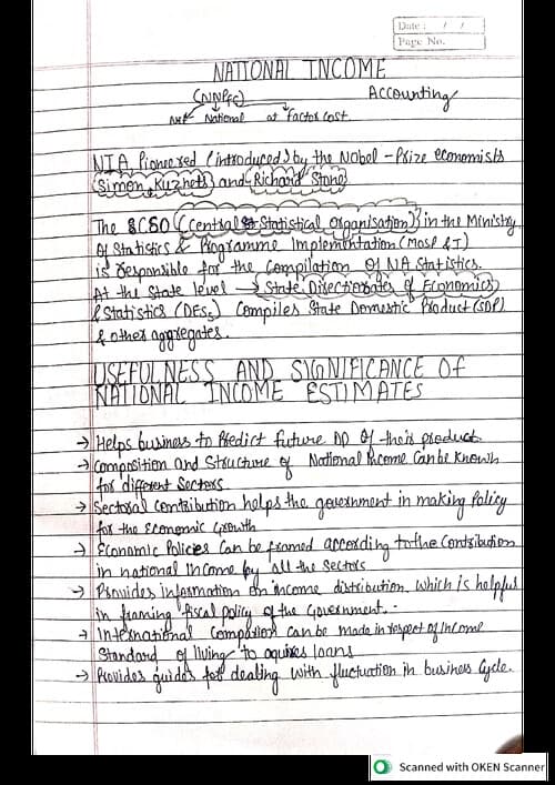 First page of National income notes