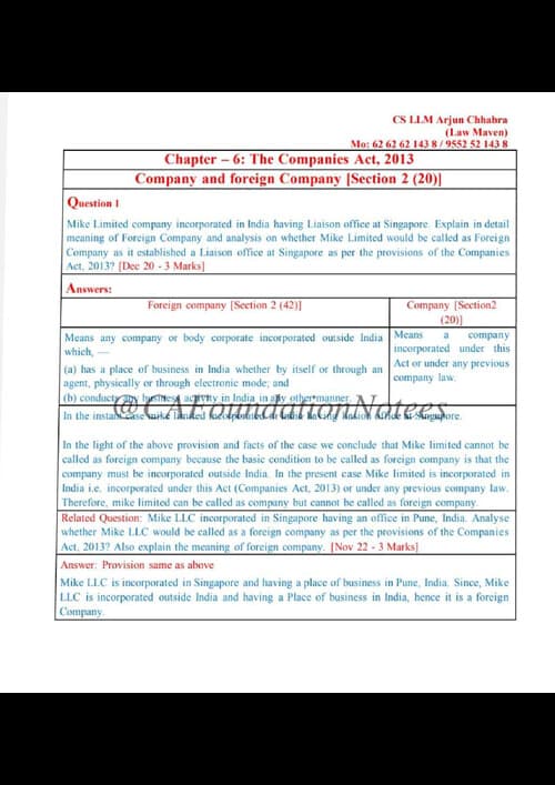First page of Company law practice questions