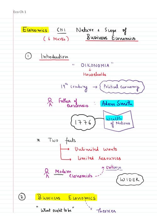 First page of Parag gupta sir economics notes of ch 1 nature nd scope of business economics