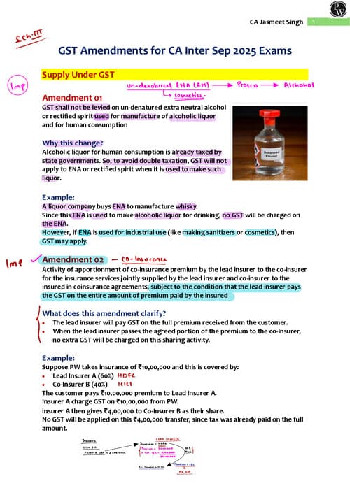 First page of GST Amendments for CA Inter Sep 2025 Exams by CA Jasmeet Singh