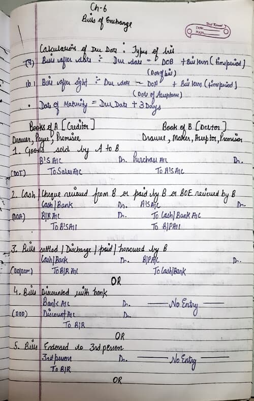 First page of Ch 5 Depreciation and Ch 6 Bills of exchange BOE Notes