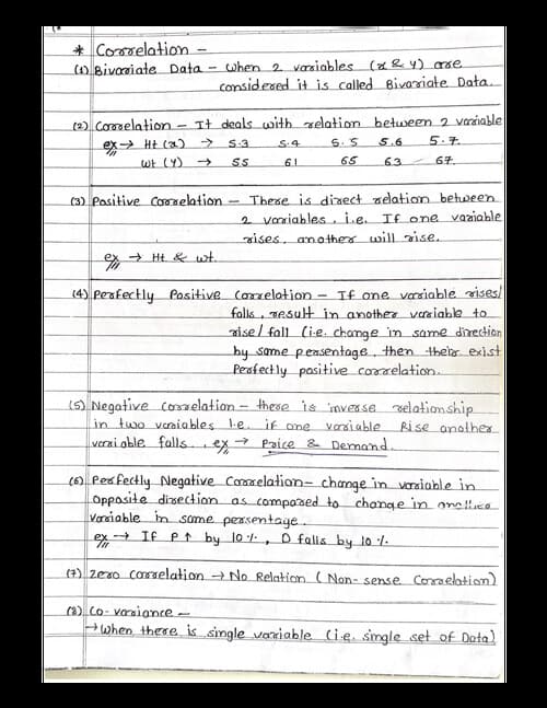 First page of Correlation Regression handwritten notes