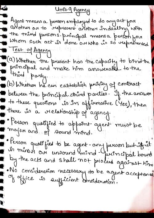 First page of Agency - Indian contract Act - proper Handwritten notes.