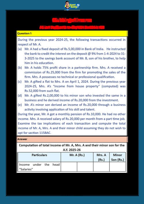 First page of Clubbing of Income LDR Questions by CA Amit Mahajan Sir.