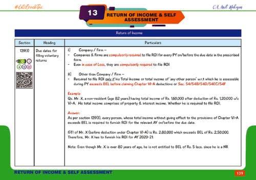 First page of Return on Income and Self Assessment Chart book by CA Amit Mahajan Sir.