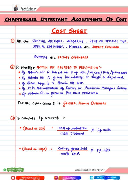 First page of 100 Important Adjustments of Costing -Amit Sharma sir .