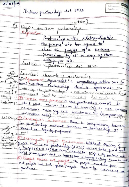 First page of CA foundation business law partnership act full notes