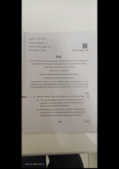 First page of September 2025 accounts paper