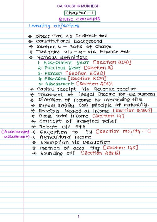 First page of CA Inter - Income Tax: Basic Concepts
