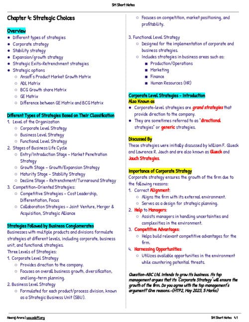 First page of SM Chapter 4 Short Notes