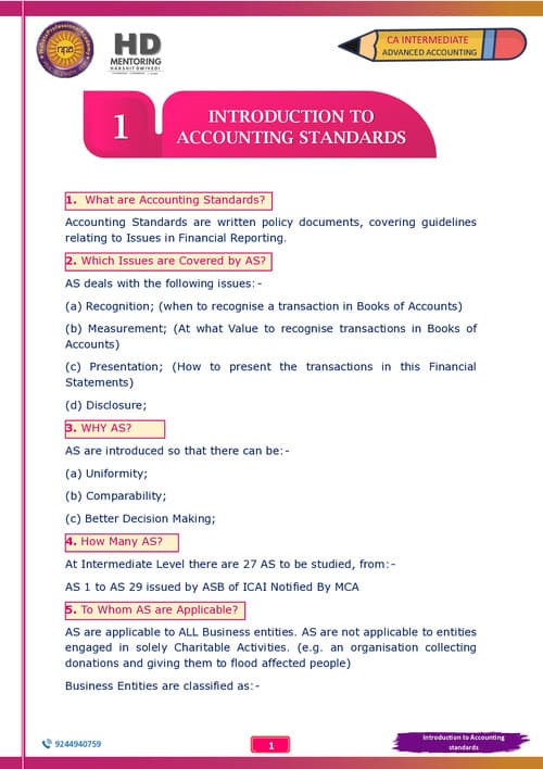 First page of CA Inter | Advance Account | Introduction to AS - Notes | For Jan 2026 Exam & May 2026 Exam By Harshit Dwivedi Share With Your Friends