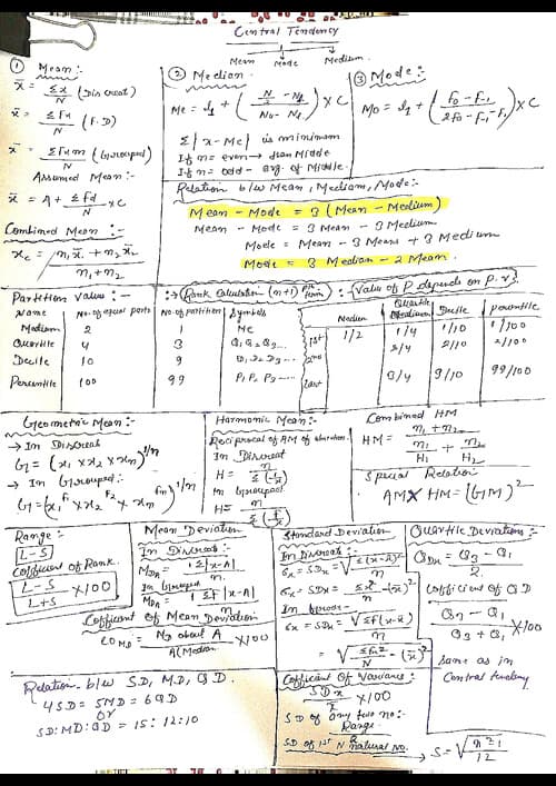 First page of Central tendency formula chart