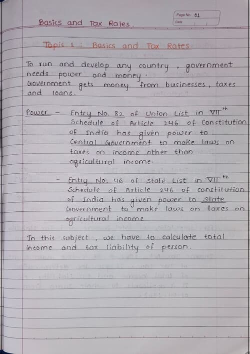 First page of DT Basics Tax Rates (By BB Sir) Handwritten notes for May 26.