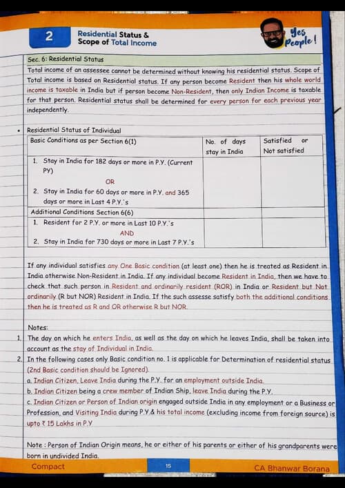 First page of Residential Status and Scope of Total Income Compact (by BB Sir) for May 26.
