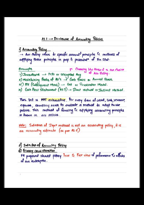 First page of AS 1 Disclosure of accounting policies board notes by Aakash Kandoi
