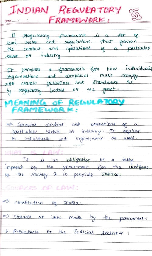 First page of Notes for Indian regulatory framework Every concept explained Perfect for revision