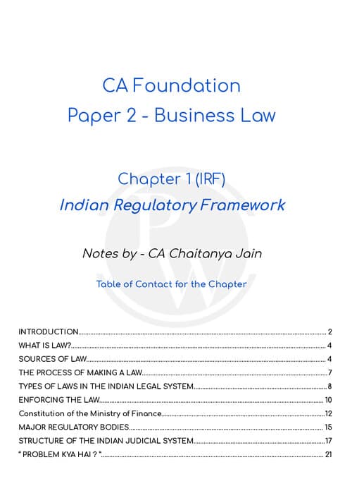 First page of Cj Sir Notes Chapter 1 (IRF ) Indian regulatory framework