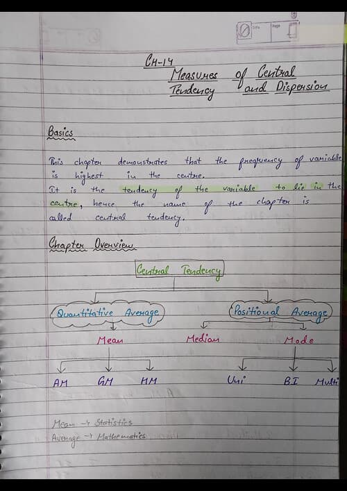 First page of Handwritten notes of ch-14 Measures of Central Tendency