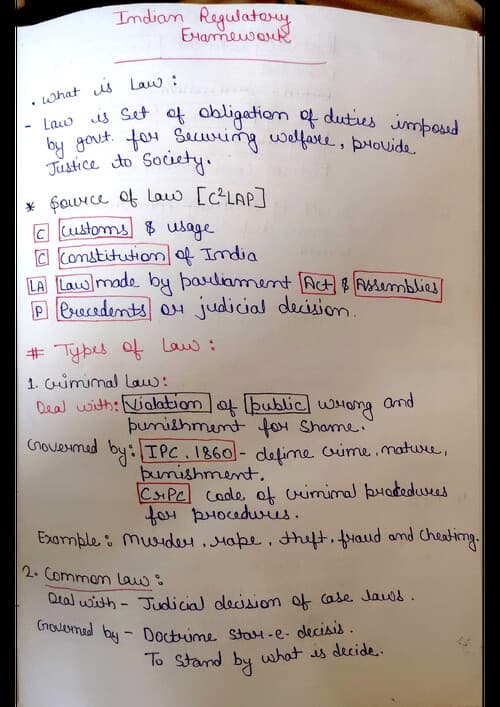 First page of Indian regulatory framework