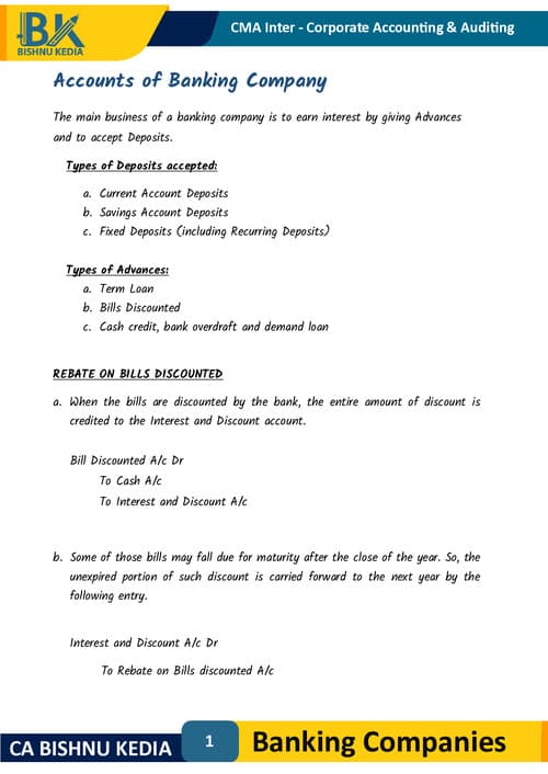 First page of Accounts of Banking company (CA,CMA) INTER
