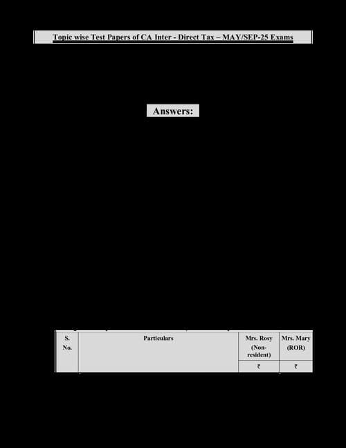 First page of BB sir, residential status Mock test, answer book