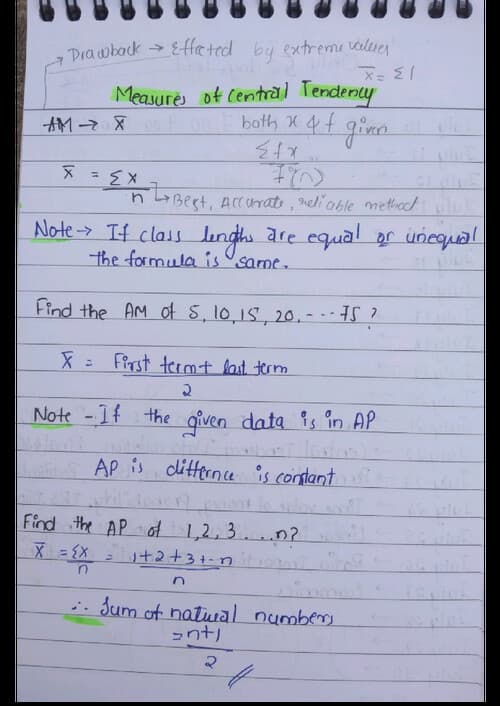 First page of Measures of central tendency and dispersion (QA) short n perfect notes and formula