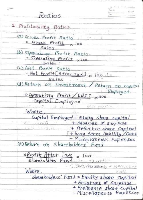 First page of Ratios handwritten notes it contains every topic