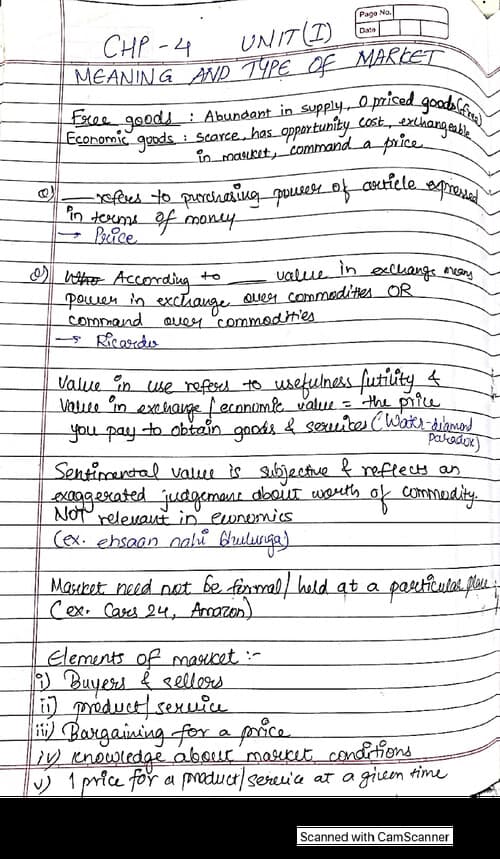 First page of B. Economics - Chp 4 Unit I - Notes