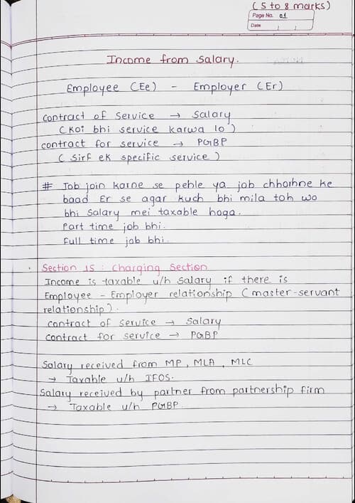 First page of Income from Salaries Handwritten notes by BB Sir for May 26.