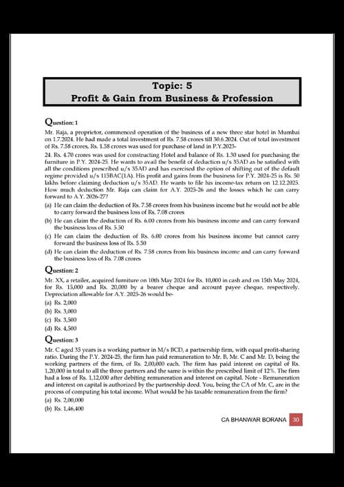 First page of Income tax - PGBP MCQ and Case scenarios for practice by Bhanwar borana (BB virtuals)