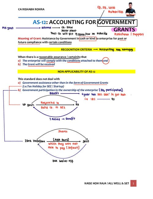 First page of AS 12 - Goverment Grant by CA Rishabh Sir (VCGurukul)