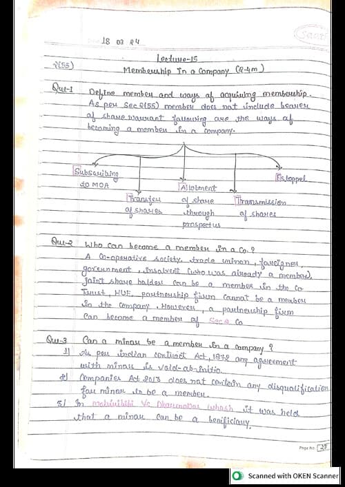 First page of Incorporation Handwritten Notes - CA Abhishek Bansal Detailed Revision & Summary Notes !