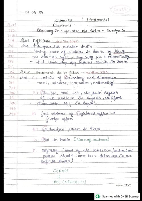 First page of Foreign Company Handwritten Notes - CA Abhishek Bansal Best Revision & Summary Notes !