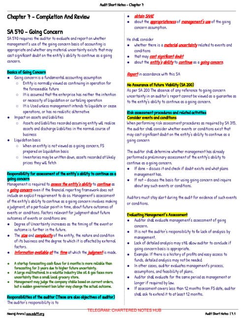 First page of Audit Chp 7 short notes by Neeraj Arora.