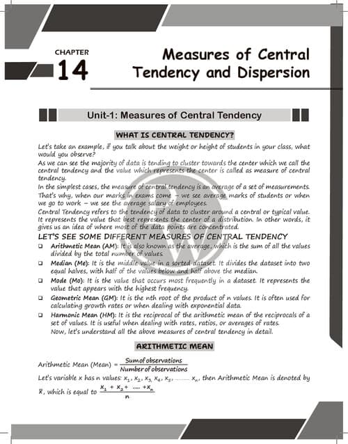 First page of Pw measures of central tendency and dispersion detailed notes