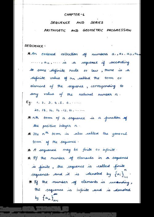 First page of Sequence and Series, Arithmetic and Geometric progression