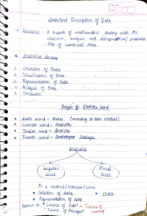 First page of Paper 3 QA chapter stastical description of Data and sampling notes