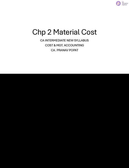 First page of Cost chapter 2 material costing Formulas and important questions by CA Pranav popat sir for Jan 26.