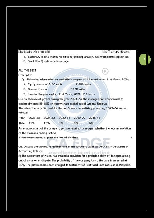 First page of Test paper As 1 and Divisible Profit