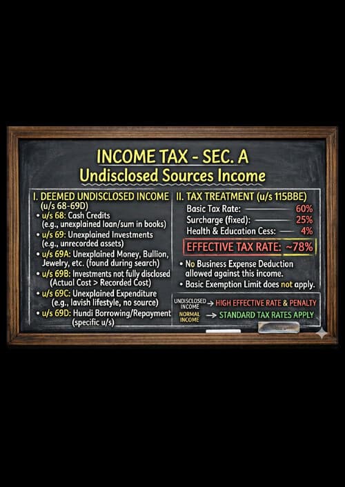 First page of Income tax sec A: Basic concepts: undisclosed sources of income sec 68,69,69A,69B,69C,69Dwith effective rate (exam: may 26 , sep 26,jan 27)
