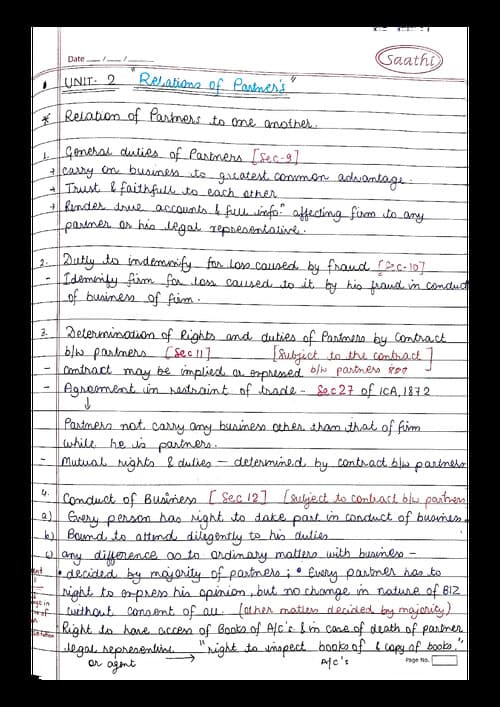 First page of Indian partnership Act ,1932 unit 2 and 3 Best handwriteen notes !!