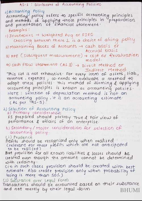 First page of AS 1: Disclose of Accounting Policies Quick revision notes.