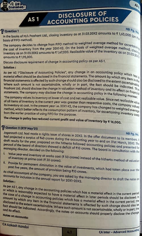 First page of AS1 question bank from from CA Aaksh kandoi sir for may 2026