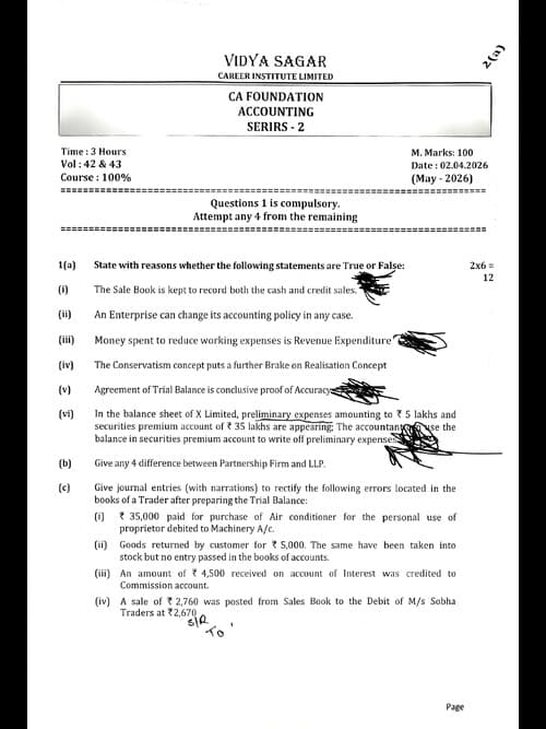 First page of ACCOUNTS MOCK TEST PAPER MAY 2026