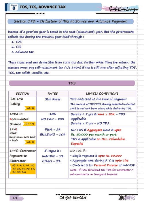 First page of TDS TCS ADV TAX # CA YASH KHANDELWAL SIR