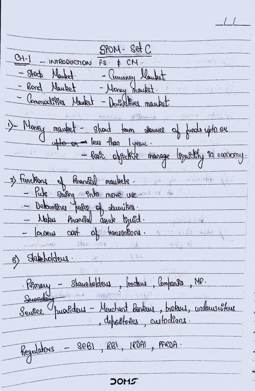 First page of SPOM set C :Financial services and capital market notes