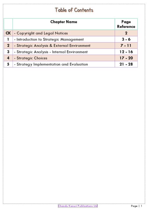 First page of Strategic Management Master Notes - Chandu Kanuri Publications Ltd