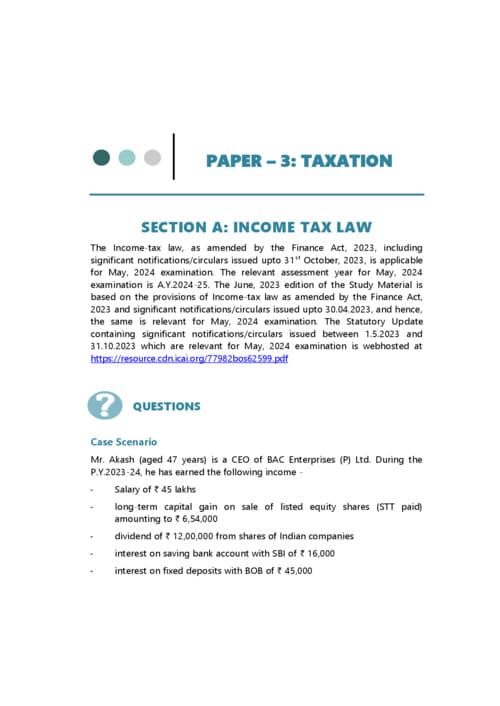 First page of CA INTERMEDIATE SUBJECT:- TAXATION RTP FROM MAY 2024 TO MAY 2026