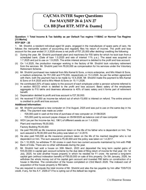 First page of CA/CMA Inter Super Questions Sep 26, Dec 26 & Jan 27 ✅ ~ CA Bhanwar Borana