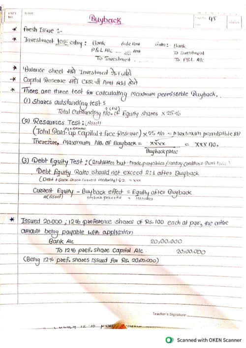 First page of Advance Accounts Summary notes
